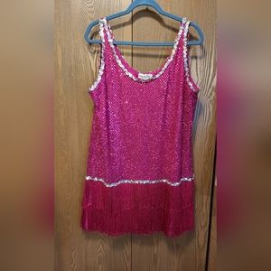 Vintage Flapper Costume Dress Pink Sequins with Fringe